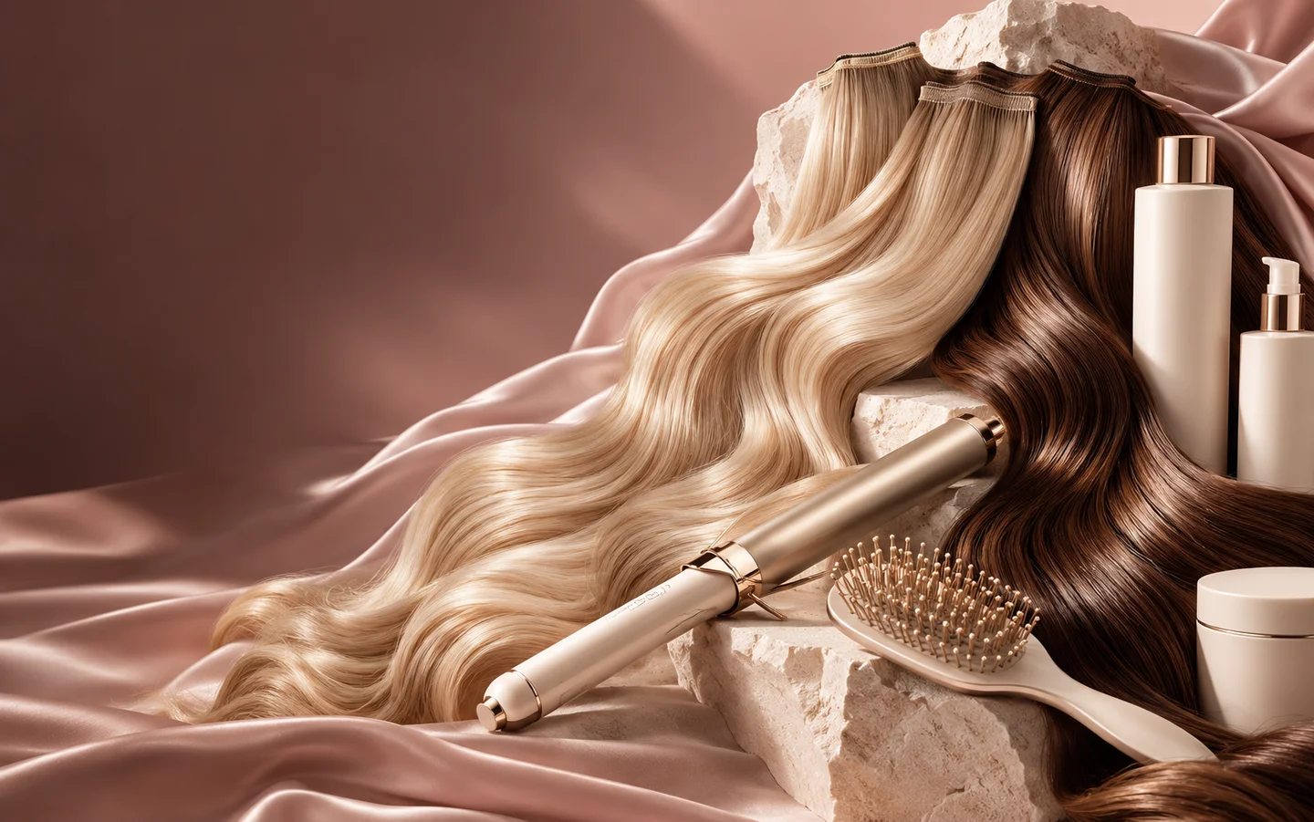 Editorial hair swatches and styling tools for Beauty Works