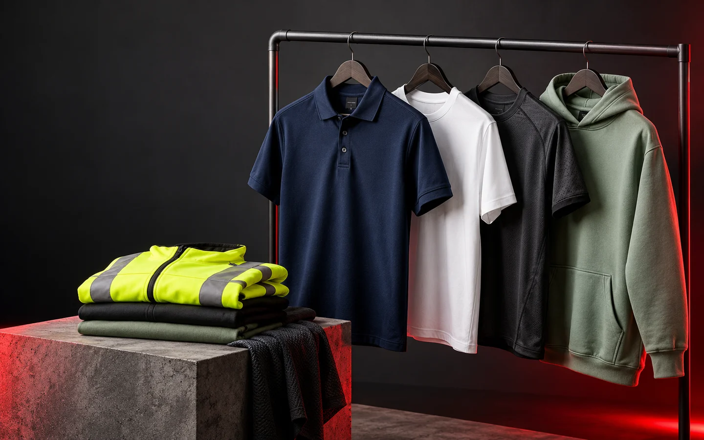 Editorial arrangement of blank garments for BTC Activewear